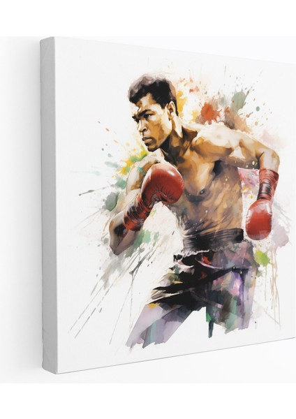Muhammed Ali Kanvas Tablo - Suluboya Tablo - Muhammed Ali, Kanvas Tablo, Duvar Sanatı, Ev Dekorasyonu, 30 x 30 cm