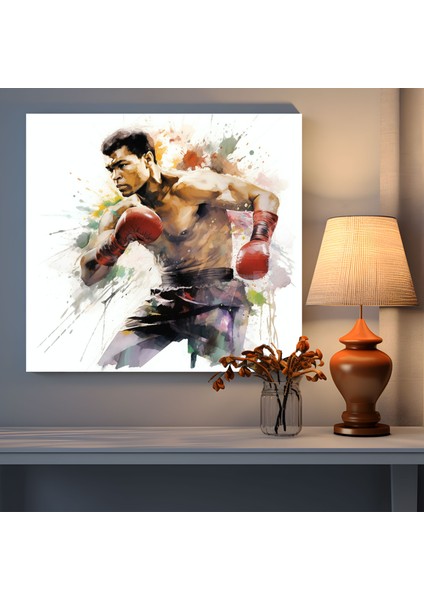Muhammed Ali Kanvas Tablo - Suluboya Tablo - Muhammed Ali, Kanvas Tablo, Duvar Sanatı, Ev Dekorasyonu, 30 x 30 cm