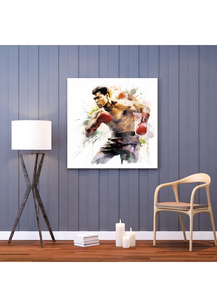 Muhammed Ali Kanvas Tablo - Suluboya Tablo - Muhammed Ali, Kanvas Tablo, Duvar Sanatı, Ev Dekorasyonu, 30 x 30 cm