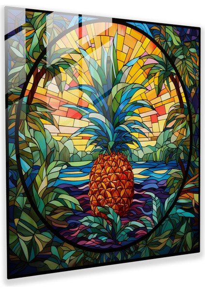 Kaleydoskop Ananas Vitray Sanatı - Ananas, Ananas, Ev Dekorasyonu, Cam Duvar Sanatı, 30 x 30 cm