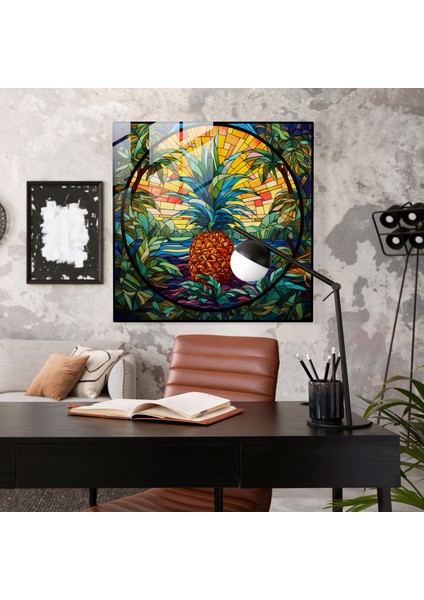 Kaleydoskop Ananas Vitray Sanatı - Ananas, Ananas, Ev Dekorasyonu, Cam Duvar Sanatı, 30 x 30 cm fiyatları