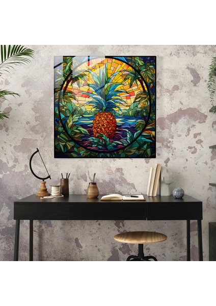 Kaleydoskop Ananas Vitray Sanatı - Ananas, Ananas, Ev Dekorasyonu, Cam Duvar Sanatı, 30 x 30 cm modelleri