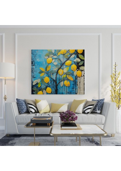 Limon Ağacı Duvar Süslemesi - Limon Ağacı, Ev Dekorasyonu, Cesur Renkler, Benzersiz, 30 x 30 cm