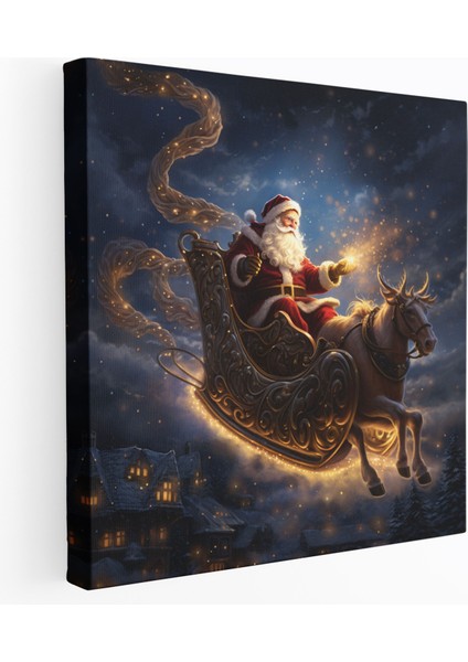 Noel Noel Baba Kızağı Duvar Sanatı - Noel, Noel Baba, Noel, Kanvas Tablo, 30 x 30 cm