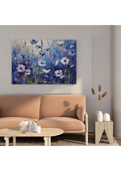 Lacivert Çiçek Tarlası Kanvas Tablo - Lacivert, Ev Dekorasyonu, Doğanın Güzelliği, Canlı, 30 x 30 cm fiyatları