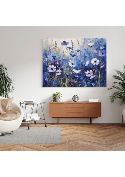 Lacivert Çiçek Tarlası Kanvas Tablo - Lacivert, Ev Dekorasyonu, Doğanın Güzelliği, Canlı, 30 x 30 cm modelleri
