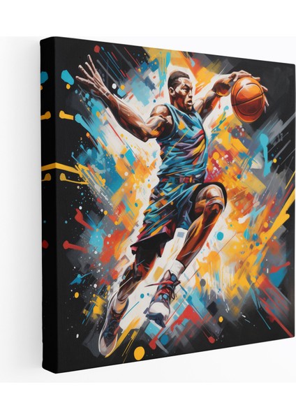 Nba Kanvas Tablo - Graffiti Tarzı Basketbolcu Duvar Tablosu - Nba, Nba Kanvas Tablo, Topa Smaç, Graffiti Tarzı Sanat Eseri, 30 x 30 cm
