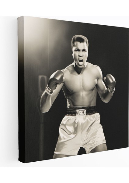 Muhammed Ali Kanvas Tablo - Vintage Siyah Beyaz Duvar Tablosu - Muhammed Ali, Ev Dekorasyonu, Vintage Fotoğraf, Muhammed Ali, 30 x 30 cm