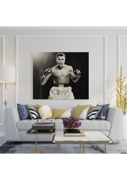 Muhammed Ali Kanvas Tablo - Vintage Siyah Beyaz Duvar Tablosu - Muhammed Ali, Ev Dekorasyonu, Vintage Fotoğraf, Muhammed Ali, 30 x 30 cm modelleri
