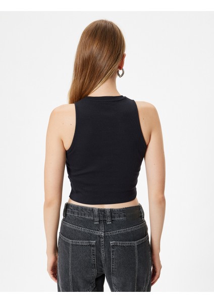 Crop Fitilli Atlet Asimetrik Kesim Bisiklet Yaka