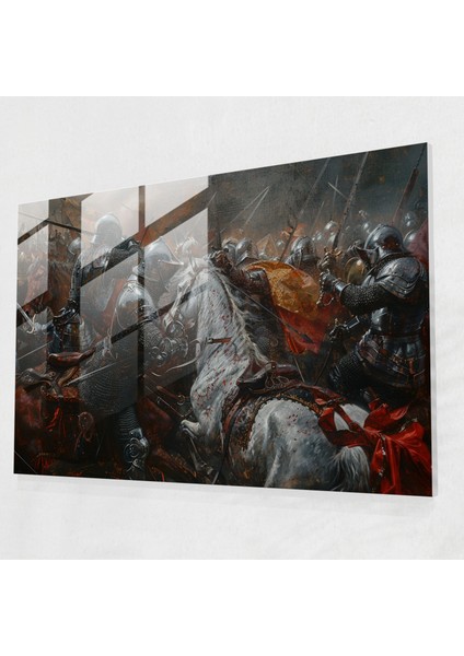 Şövalye Savaşı Cam Baskı - Raphael Öncesi Kardeşlik, Büyüleyici, Cam Baskı, Ortaçağ Şövalyeleri, 45X30