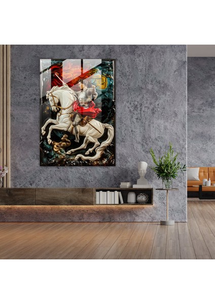 Raffaello Sanzio Saint George ve Ejderha Cam Duvar Sanatı - Raffaello Sanzio, Modern Sanat, Ev Dekorasyonu, Raffaello Sanzio, 30 x 45 cm