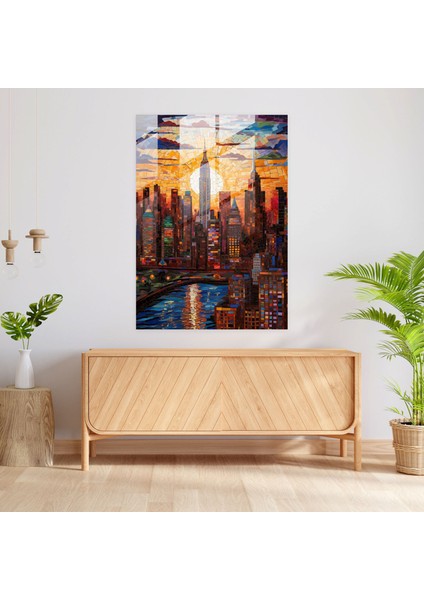 Cam Sanatsal Baskı - Karmaşık Cam Mozaik Şehir Manzarası - Gerçekçi Cam Heykel, Cam Sanatı, Mozaik, Cam Duvar Sanatı, 30 x 45 cm fiyatları