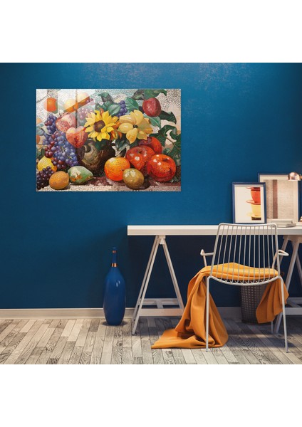 Pointillism Modern Sanat: Meyveler ve Çiçekler Natürmort - Pointillism, Pointillism, Cam Sanatı, Cam Baskı, 45 x 30 cm fiyatları