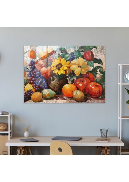 Pointillism Modern Sanat: Meyveler ve Çiçekler Natürmort - Pointillism, Pointillism, Cam Sanatı, Cam Baskı, 45 x 30 cm modelleri