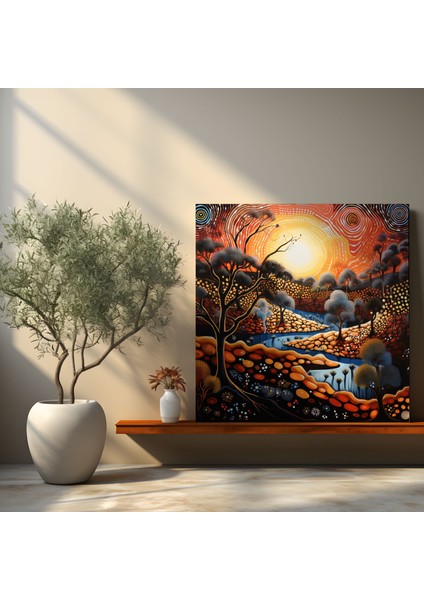 Aborijin Duvar Sanatı - Karmaşık Çalı ve Kaya Resimleri - Aborijin, Manevi Anlamlar, Duvar Dekorasyonu, Aborijin Sanatı, 30 x 30 cm fiyatları