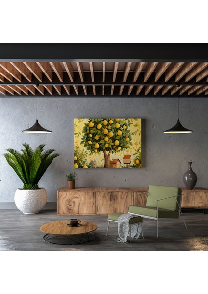 Limon Ağacı Duvar Sanatı - Limon Ağacı, Sevinç, Oynak Hayvanlar, Ev Dekorasyonu, 30 x 30 cm
