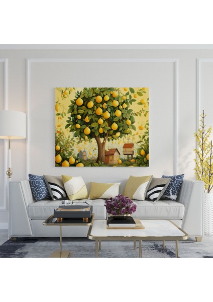 Limon Ağacı Duvar Sanatı - Limon Ağacı, Sevinç, Oynak Hayvanlar, Ev Dekorasyonu, 30 x 30 cm