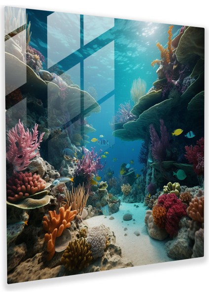 Sualtı Cenneti Cam Baskı - Plaj, Plaj, Duvar Süslemesi, Sualtı Dünyası, 30X30