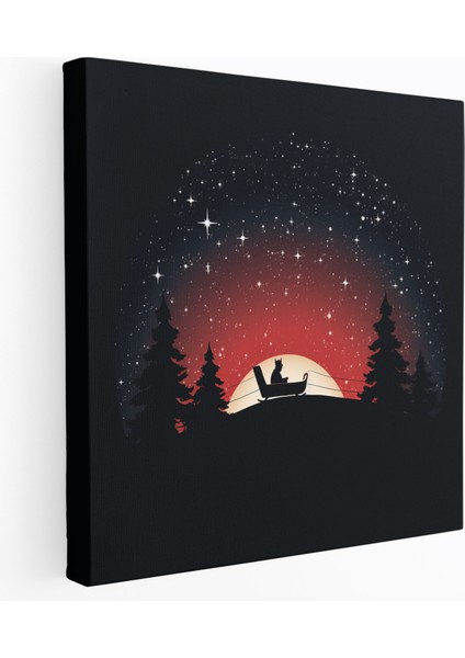 Noel Duvar Sanatı - Minimalist Noel Baba - Noel, Noel, Kanvas, Kızak, 30 x 30 cm