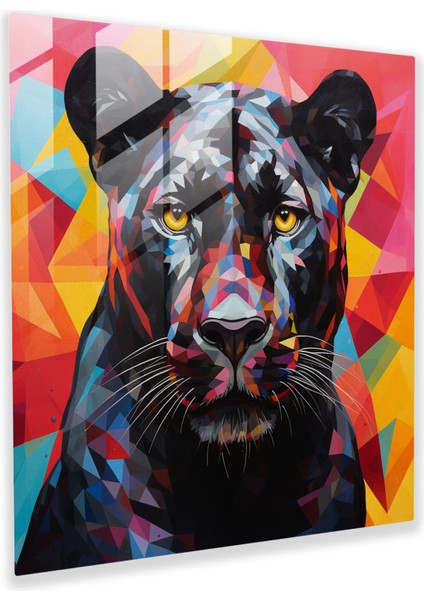 Geometrik Panter Cam Baskı - Kara Panter, Üçgenler, Cam Baskı, Cam Duvar Tablosu, 30X30