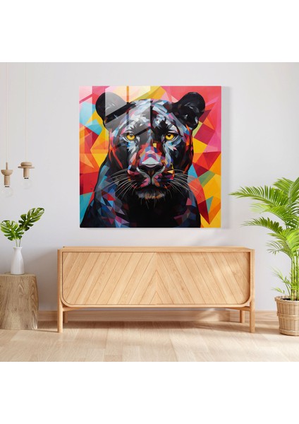Geometrik Panter Cam Baskı - Kara Panter, Üçgenler, Cam Baskı, Cam Duvar Tablosu, 30X30 fiyatları