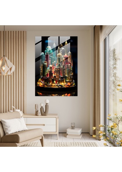 Gerçekçi Cam Heykel: Şehir Manzarası Cam Baskı - Gerçekçi Cam Heykel, Cam Baskı, Gerçekçi Cam Heykel, Gökdelenler, 30 x 45 cm fiyatları