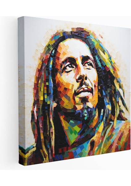 Bob Marley Kanvas Tablo - Renkli Mozaik Duvar Tablosu - Bob Marley, Duvar Sanatı, Renkli Mozaik, Ev Dekorasyonu, 50 x 50 cm