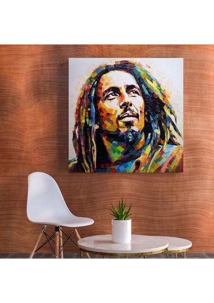 Bob Marley Kanvas Tablo - Renkli Mozaik Duvar Tablosu - Bob Marley, Duvar Sanatı, Renkli Mozaik, Ev Dekorasyonu, 50 x 50 cm