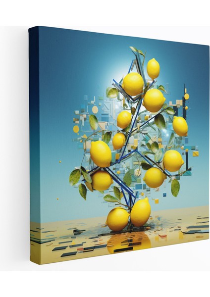 Limon Ağacı Duvar Tablosu - Modern Geometrik Kanvas Tablo - Limon Ağacı, Duvar Dekorasyonu, Kanvas Tablo, Dijital Sanat Eseri, 30 x 30 cm