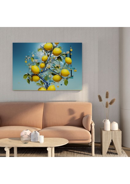 Limon Ağacı Duvar Tablosu - Modern Geometrik Kanvas Tablo - Limon Ağacı, Duvar Dekorasyonu, Kanvas Tablo, Dijital Sanat Eseri, 30 x 30 cm