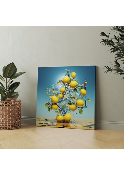 Limon Ağacı Duvar Tablosu - Modern Geometrik Kanvas Tablo - Limon Ağacı, Duvar Dekorasyonu, Kanvas Tablo, Dijital Sanat Eseri, 30 x 30 cm