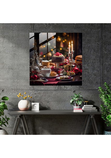 Bayram Bayramı Cam Baskı - Noel, Yılbaşı Masası, Duvar Süslemesi, Cam Baskı, 30 x 30 cm
