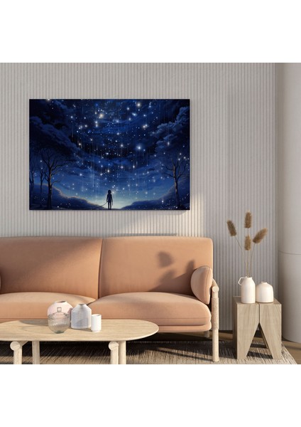 Lacivert Yıldızlı Gece Kanvas Tablo - Lacivert, Lacivert, Büyü, Dijital Illüstrasyon, 30 x 30 cm