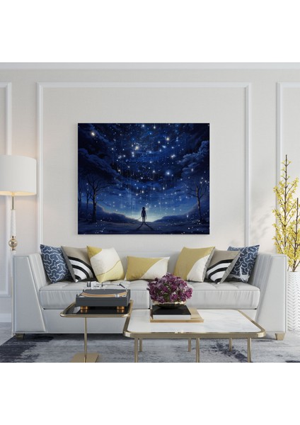 Lacivert Yıldızlı Gece Kanvas Tablo - Lacivert, Lacivert, Büyü, Dijital Illüstrasyon, 30 x 30 cm