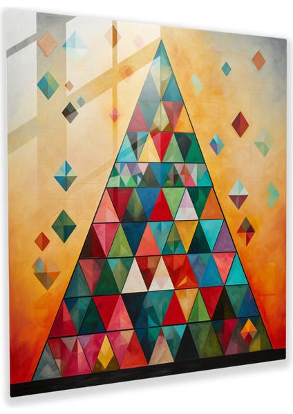 Geometrik Noel Cam Baskı - Noel, Şenlikli Renkler, Modern Sanat, Üçgenler, 30 x 30 cm