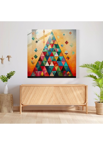 Geometrik Noel Cam Baskı - Noel, Şenlikli Renkler, Modern Sanat, Üçgenler, 30 x 30 cm