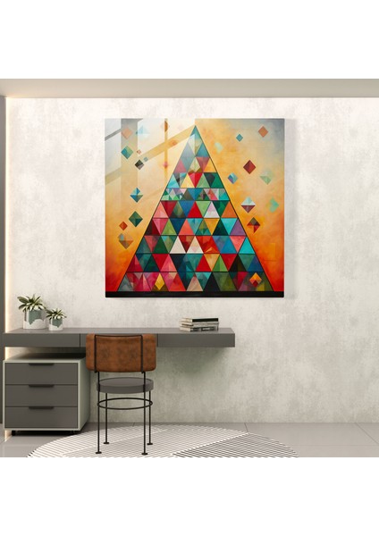 Geometrik Noel Cam Baskı - Noel, Şenlikli Renkler, Modern Sanat, Üçgenler, 30 x 30 cm