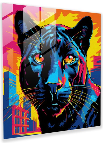 Pop Panter Cam Sanatı - Kara Panter, Duvar Dekorasyonu, Cam Sanatı, Pop Art, 30 x 30 cm