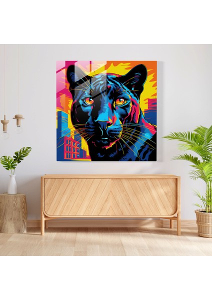 Pop Panter Cam Sanatı - Kara Panter, Duvar Dekorasyonu, Cam Sanatı, Pop Art, 30 x 30 cm fiyatları