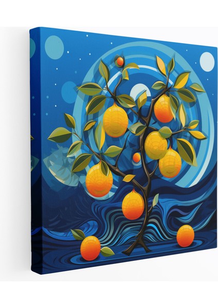 Modern Limon Ağacı Kanvas Tablo - Limon Ağacı, Canlı, Geometrik Şekiller, Ev Dekorasyonu, 30 x 30 cm