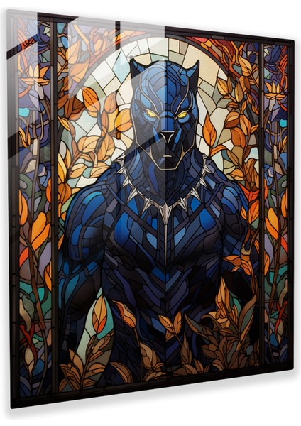 Vitray Panter Cam Baskı - Kara Panter, Cam Sanatı, Ev Dekorasyonu, Cam Duvar Sanatı, 30 x 30 cm
