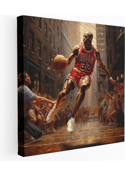 Michael Jordan Kanvas Tablo - Klasik Yağlıboya Tablo - Micheal Jordan, Kanvas Tablo, Zarif Tasvir, Duvar Dekorasyonu, 30 x 30 cm