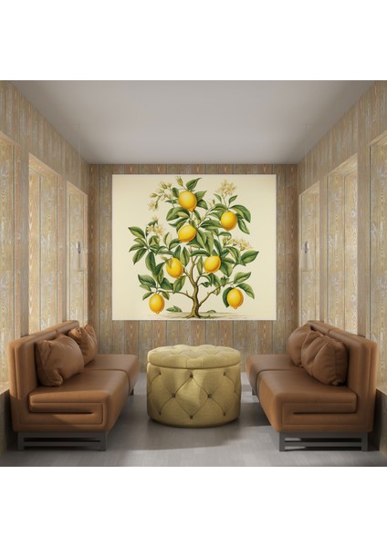 Vintage Limon Ağacı Duvar Sanatı - Limon Ağacı, Kanvas, Sofistike, Ev Dekorasyonu, 30 x 30 cm