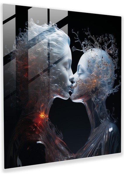 Göksel Öpücük Cam Baskı - Öpücük, Rüya Gibi, Ruhani Figürler, Göksel, 30 x 30 cm