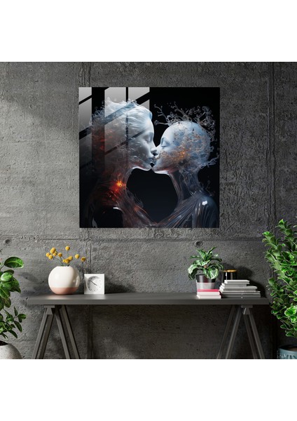 Göksel Öpücük Cam Baskı - Öpücük, Rüya Gibi, Ruhani Figürler, Göksel, 30 x 30 cm modelleri