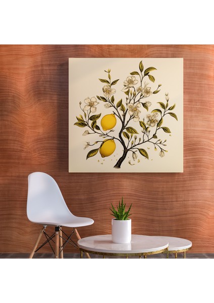 Limon Ağacı Duvar Sanatı - Minimalist Çizgi Çizimi Kanvas Tablo - Limon Ağacı, Duvar Sanatı, Kanvas, Minimalist Çizgi Çizimi, 30 x 30 cm