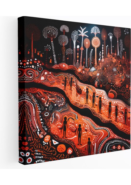 Aborijin Kaya Sanatı Duvar Dekorasyonu - Aborijin, Kanvas, Kaya Sanatı, Canlı Manzaralar, 30X30