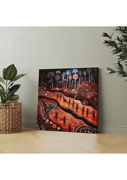 Aborijin Kaya Sanatı Duvar Dekorasyonu - Aborijin, Kanvas, Kaya Sanatı, Canlı Manzaralar, 30X30 modelleri
