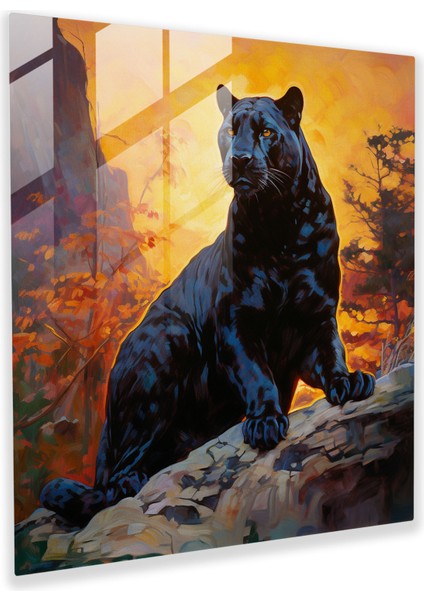 Altın Güneş Işığı Siyah Panter Cam Baskı - Kara Panter, Altın Güneş Işığı, Cam Sanatı, Kara Panter, 30X30